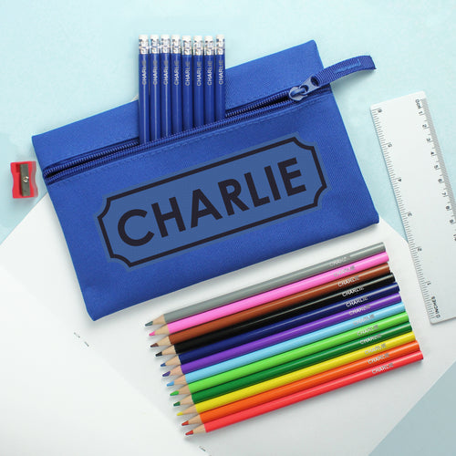 Blue Pencil Case with Personalised Pencils & Crayons from Heartfelt Gifts