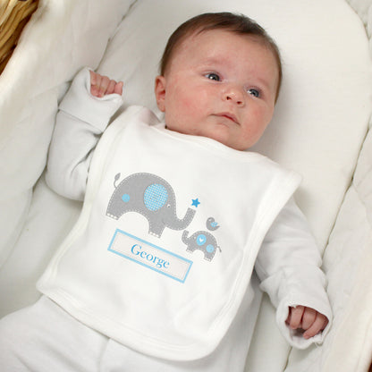 Personalised Blue Elephant 0-3 Months Baby Bib from Heartfelt Gifts