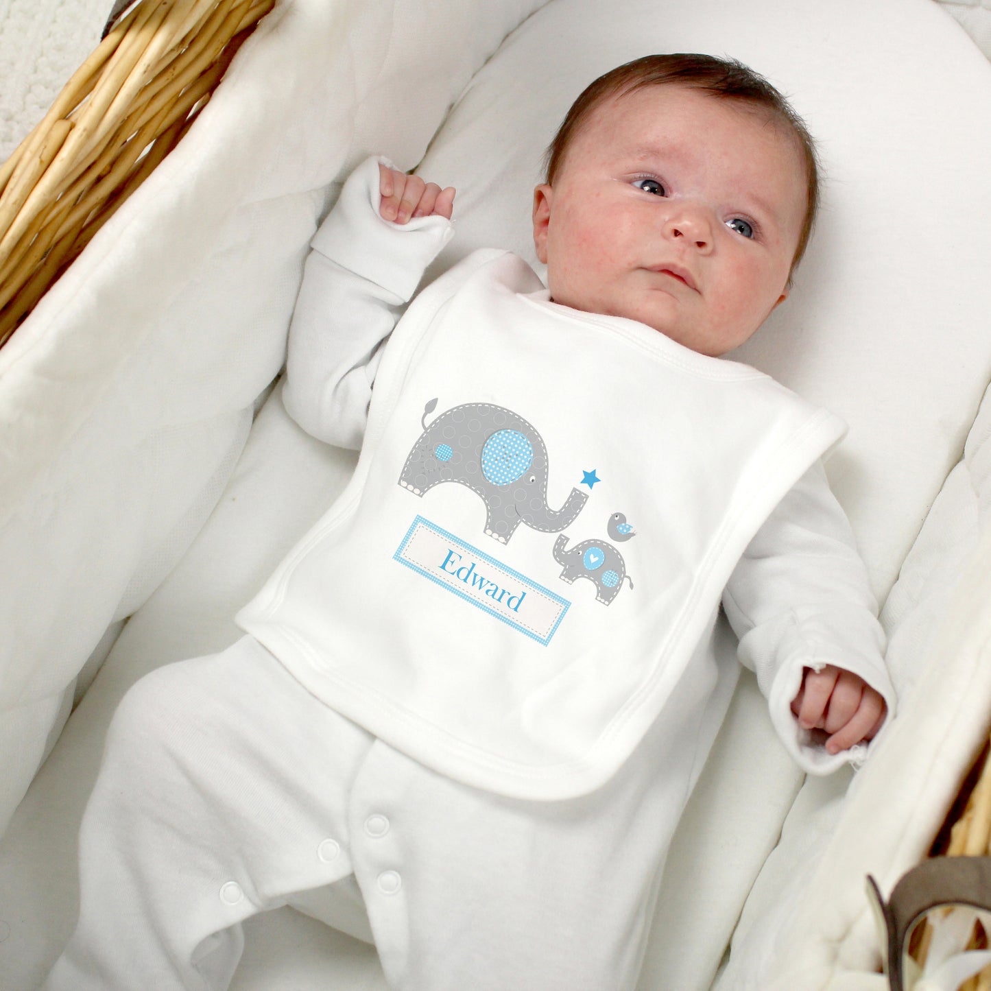 Personalised Blue Elephant 0-3 Months Baby Bib - image 3