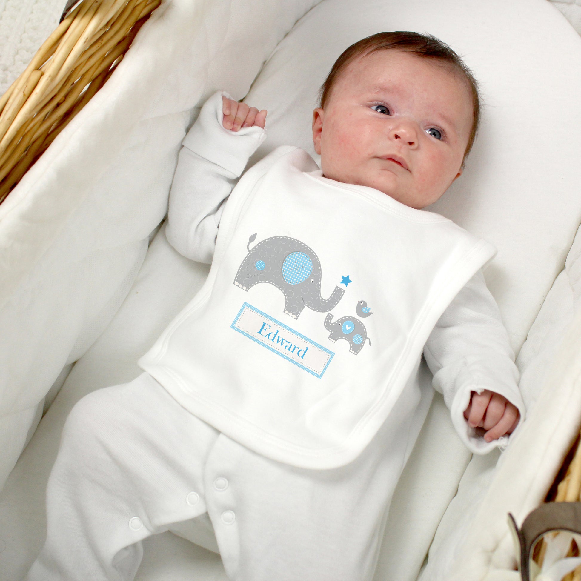 Personalised Blue Elephant 0-3 Months Baby Bib - image 3