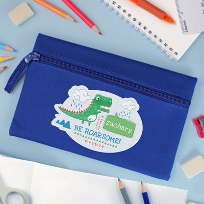 Personalised 'Be Roarsome' Dinosaur Blue Pencil Case - image 3