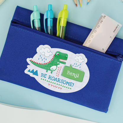 Personalised 'Be Roarsome' Dinosaur Blue Pencil Case - image 4