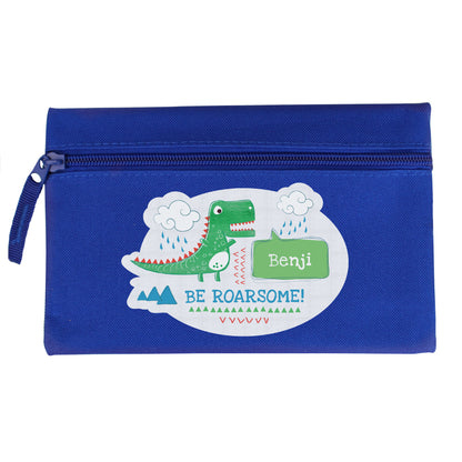 Personalised 'Be Roarsome' Dinosaur Blue Pencil Case - image 5