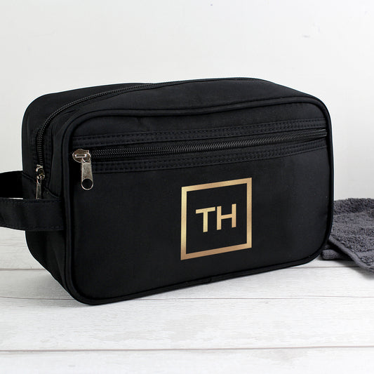 Personalised Gold Initials Black Toiletry Bag from Heartfelt Gifts