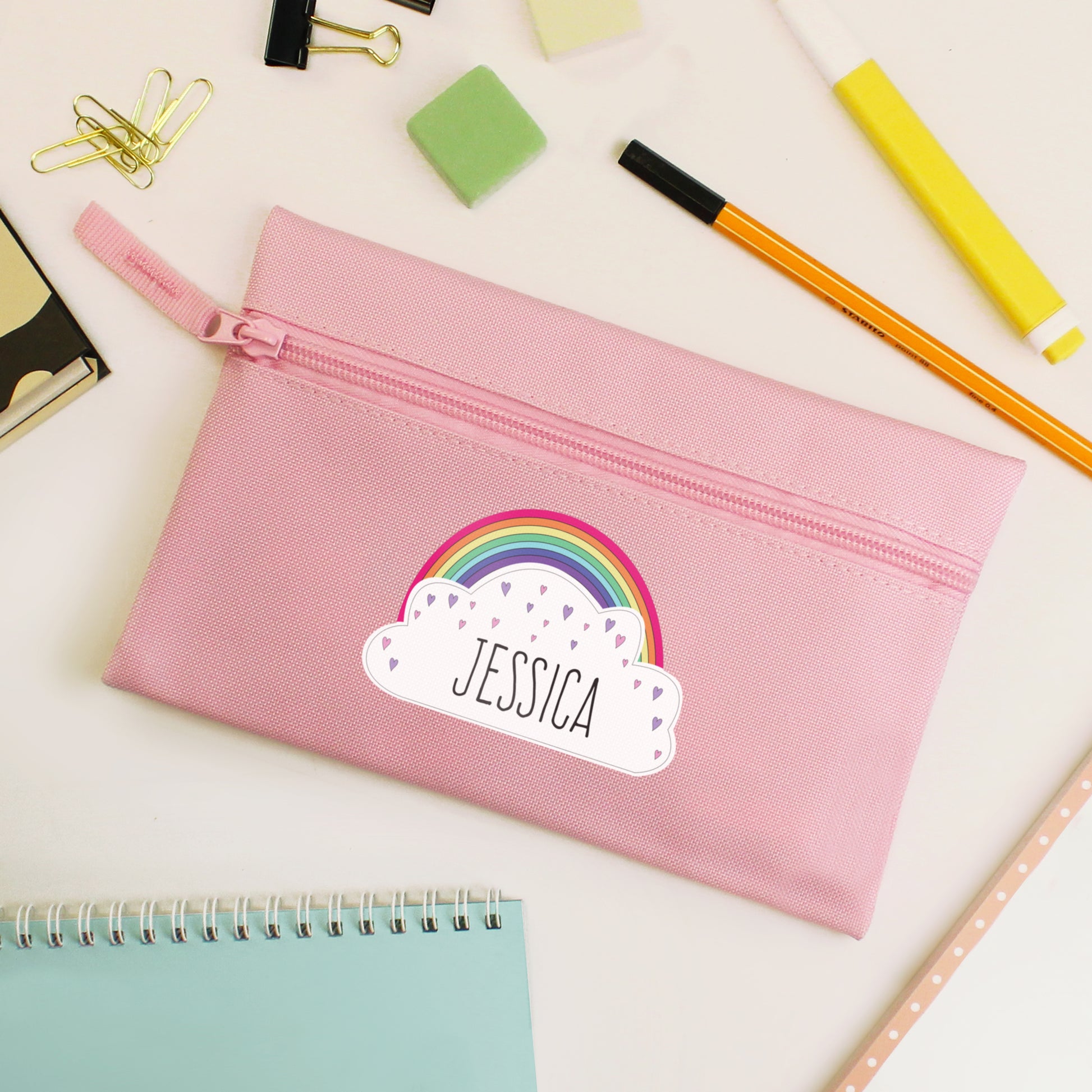Personalised Rainbow Pink Pencil Case from Heartfelt Gifts