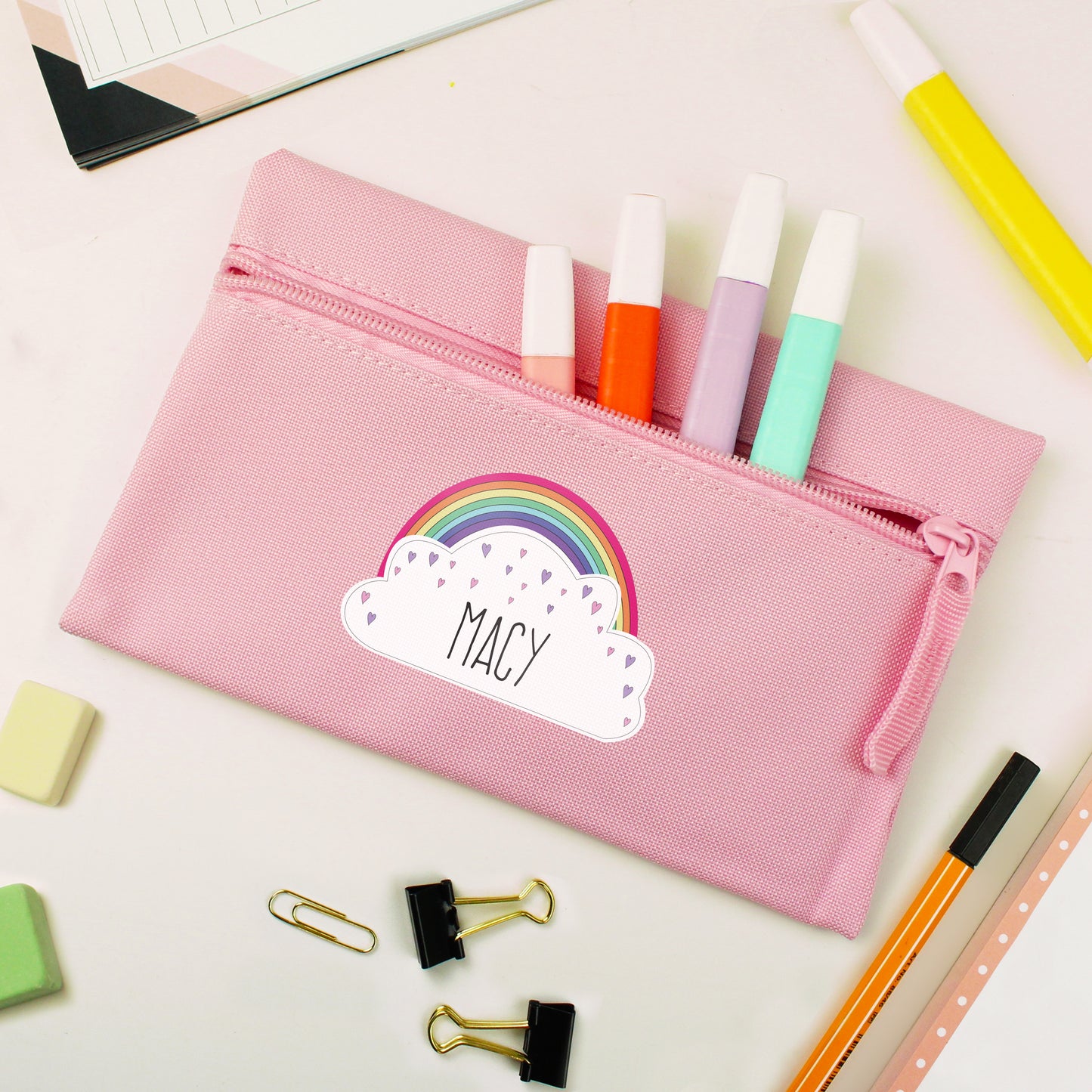 Personalised Rainbow Pink Pencil Case - image 3