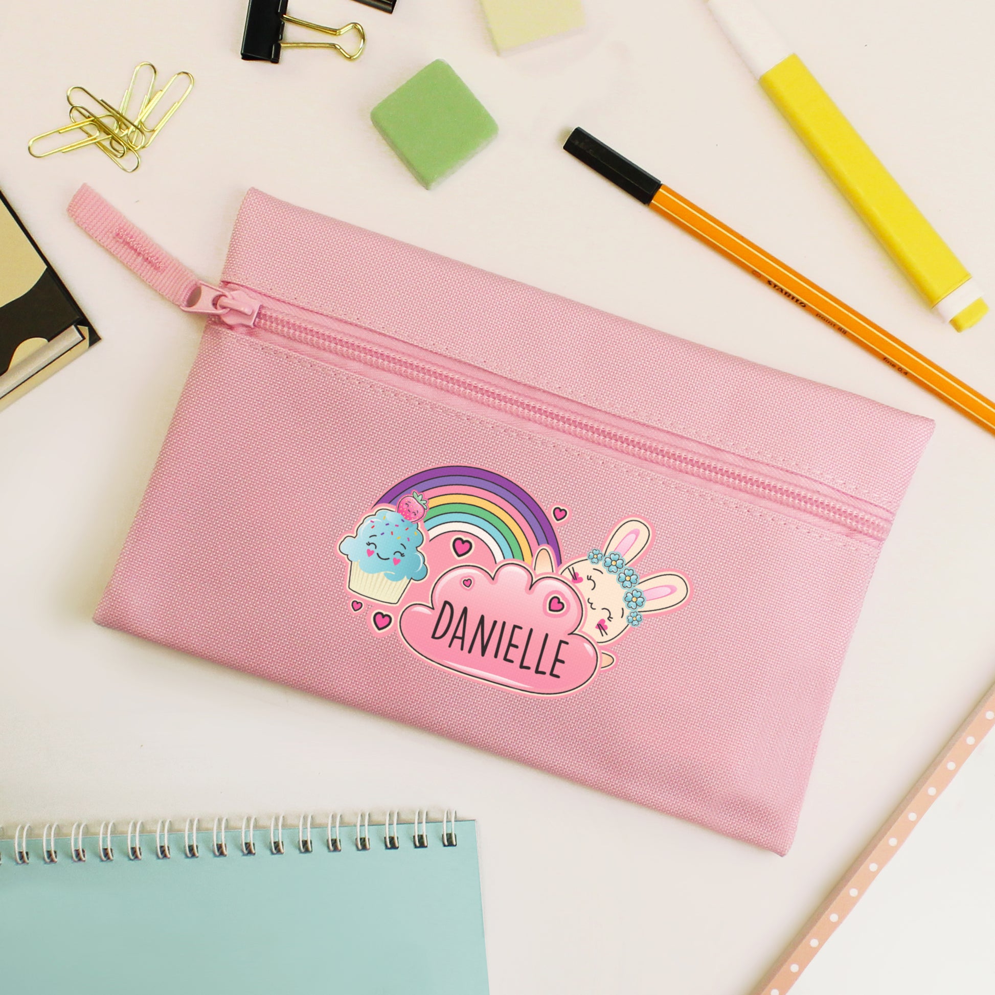 Personalised Cute Bunny Pink Pencil Case from Heartfelt Gifts