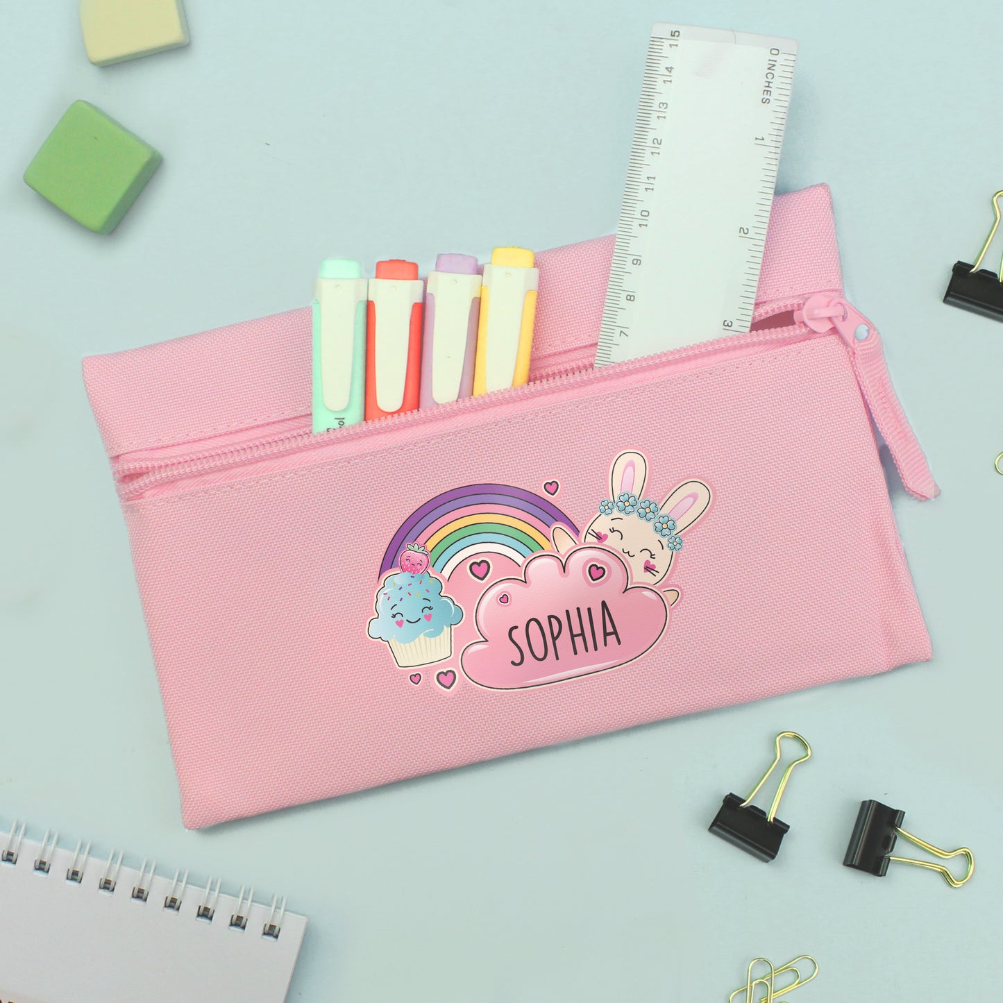 Personalised Cute Bunny Pink Pencil Case - image 2