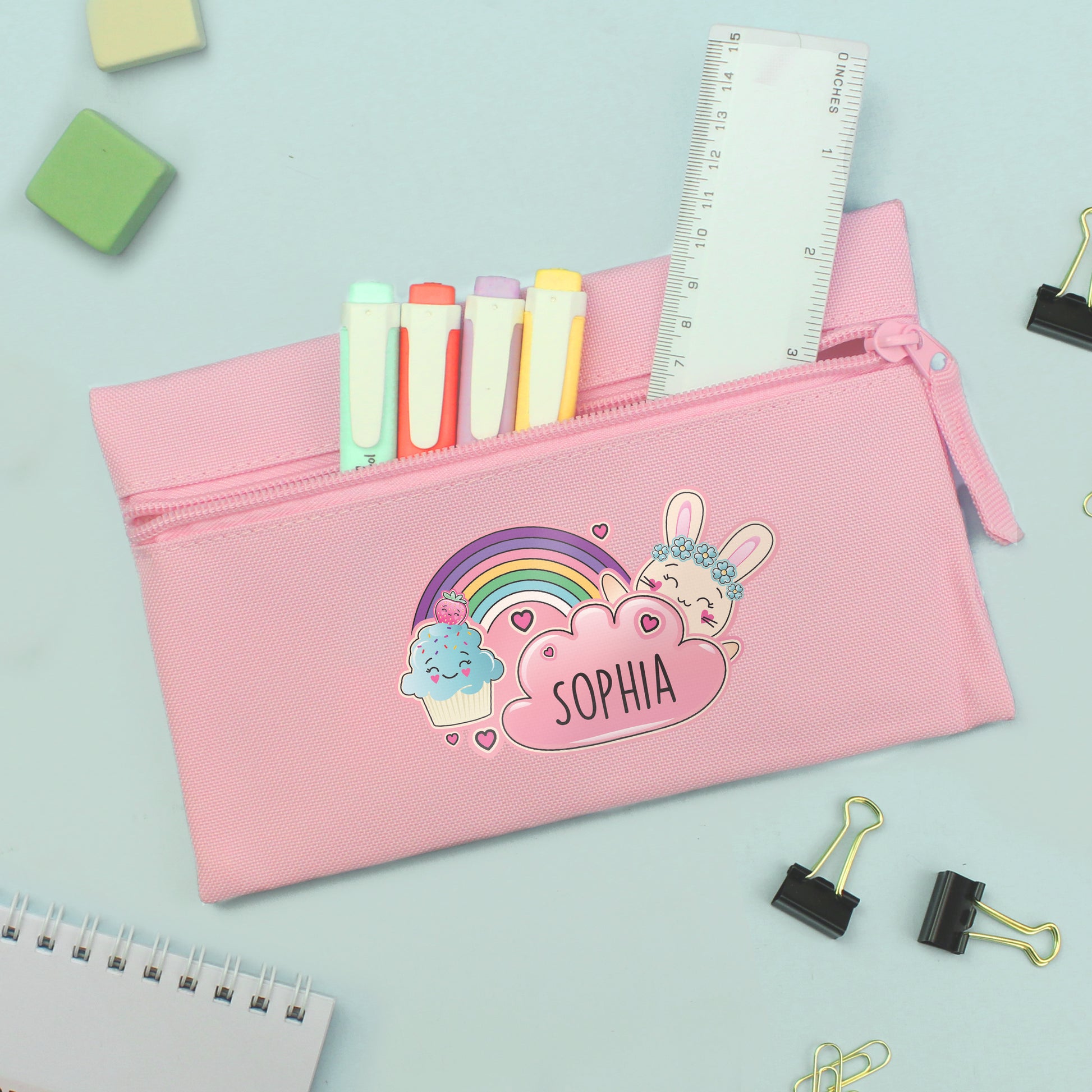 Personalised Cute Bunny Pink Pencil Case - image 2