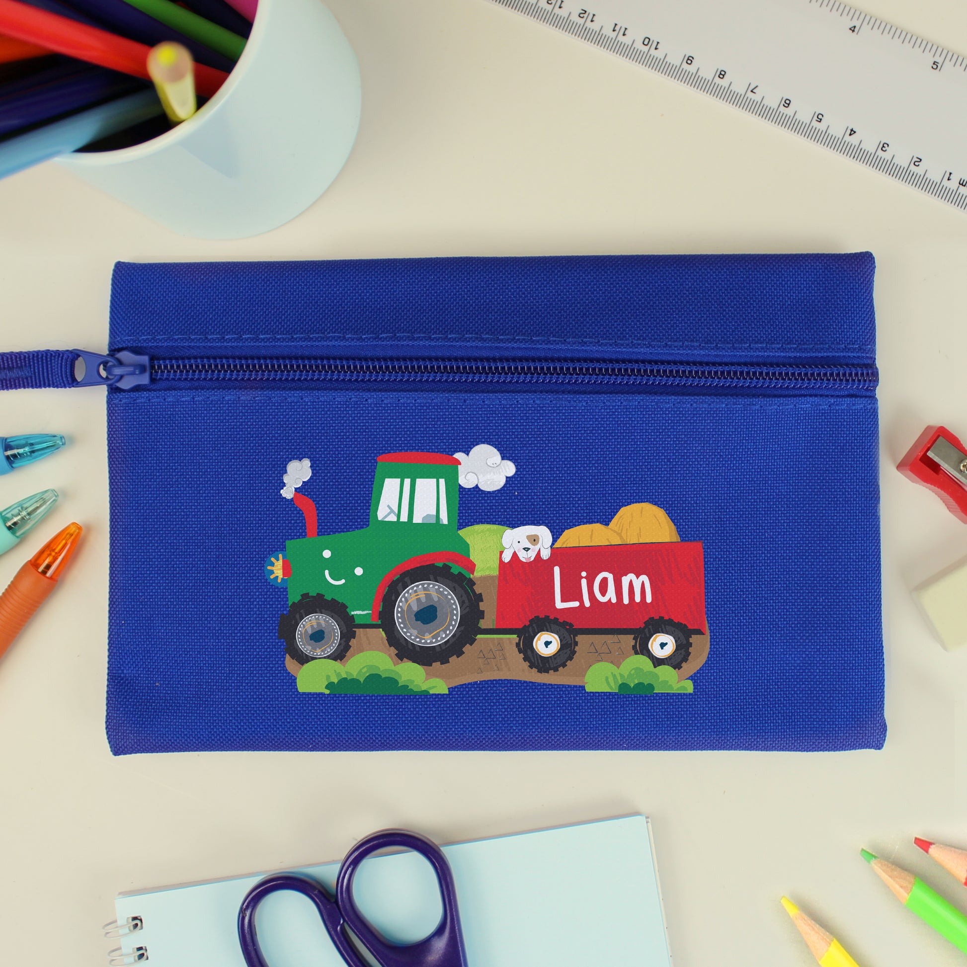 Personalised Tractor Blue Pencil Case - image 2