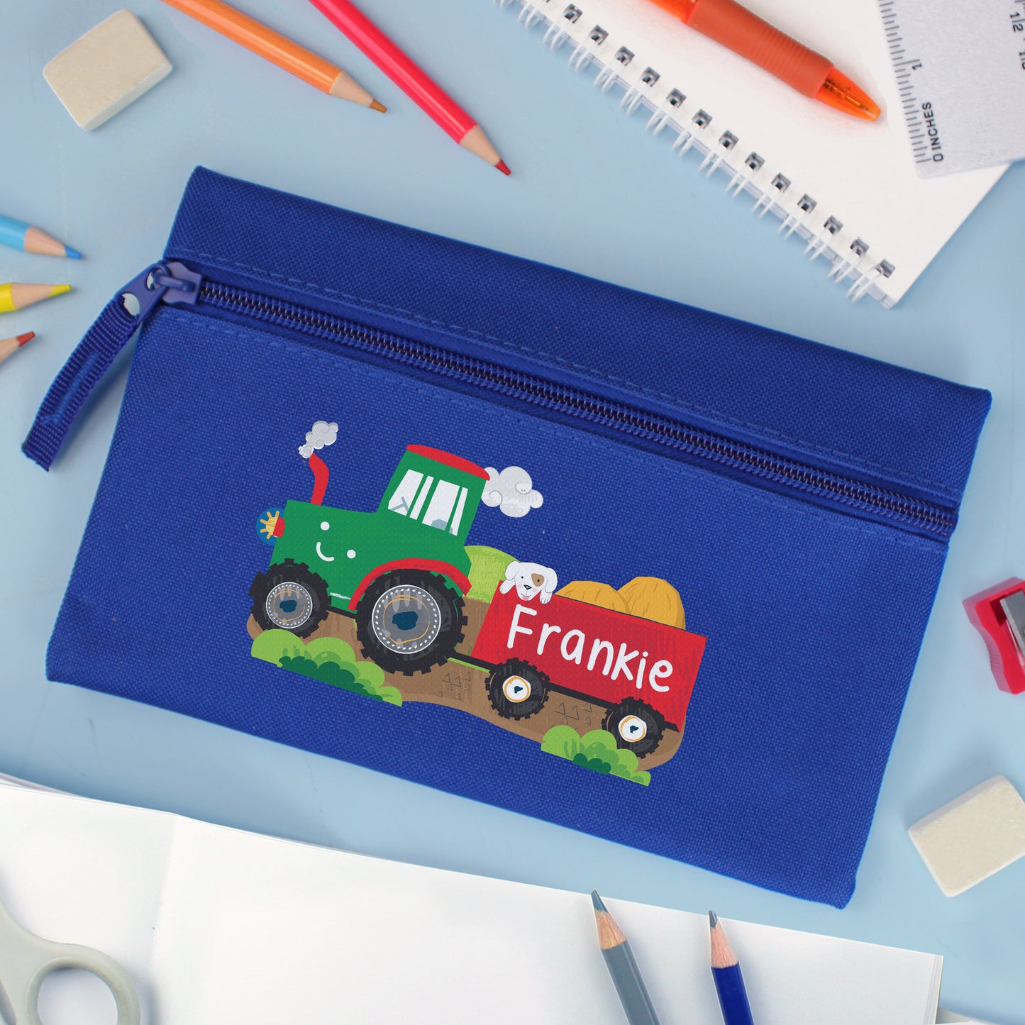 Personalised Tractor Blue Pencil Case - image 3