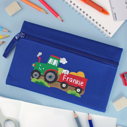 Personalised Tractor Blue Pencil Case - image 3