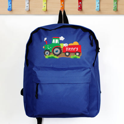 Personalised Tractor Blue Backpack from Heartfelt Gifts