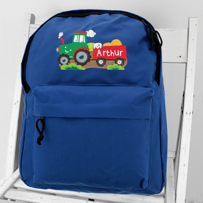 Personalised Tractor Blue Backpack - image 3