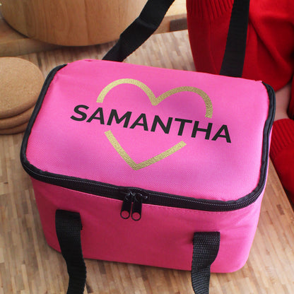 Personalised Gold Heart Pink Lunch Bag from Heartfelt Gifts