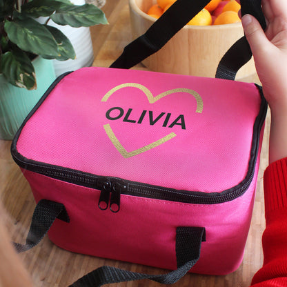 Personalised Gold Heart Pink Lunch Bag - image 2