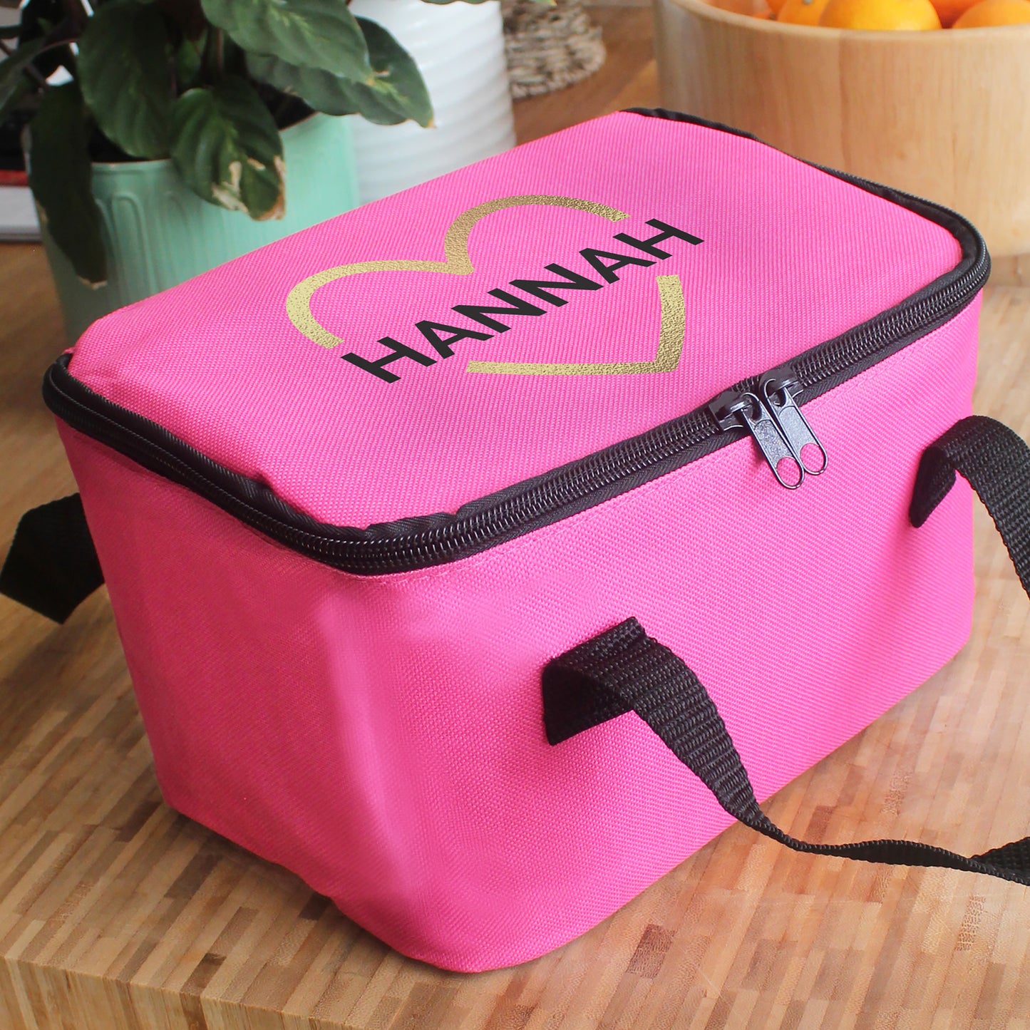 Personalised Gold Heart Pink Lunch Bag - image 3