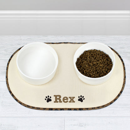 Personalised Brown Microfibre Paw Print Pet Bowl Mat from Heartfelt Gifts