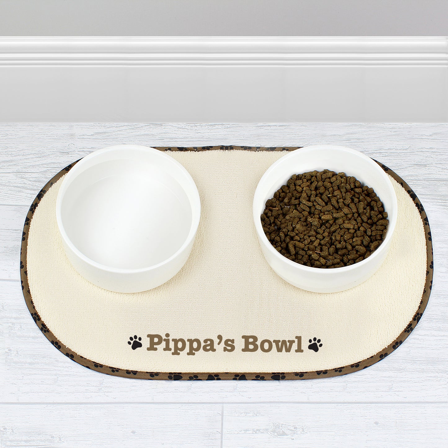 Personalised Brown Microfibre Paw Print Pet Bowl Mat - image 3