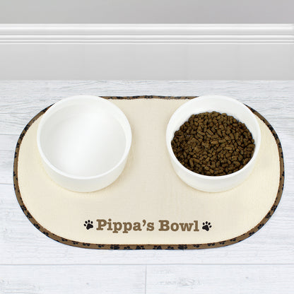 Personalised Brown Microfibre Paw Print Pet Bowl Mat - image 3