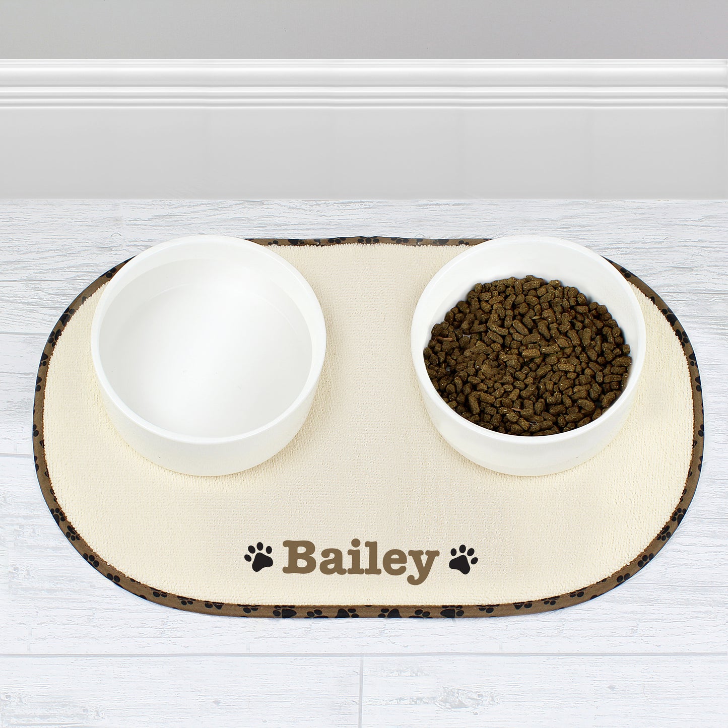 Personalised Brown Microfibre Paw Print Pet Bowl Mat - image 4