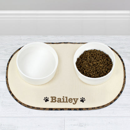 Personalised Brown Microfibre Paw Print Pet Bowl Mat - image 4