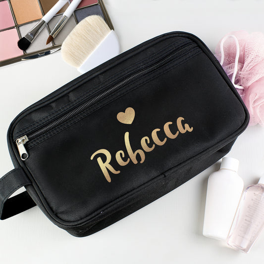 Personalised Gold Name Black Toiletry Bag from Heartfelt Gifts