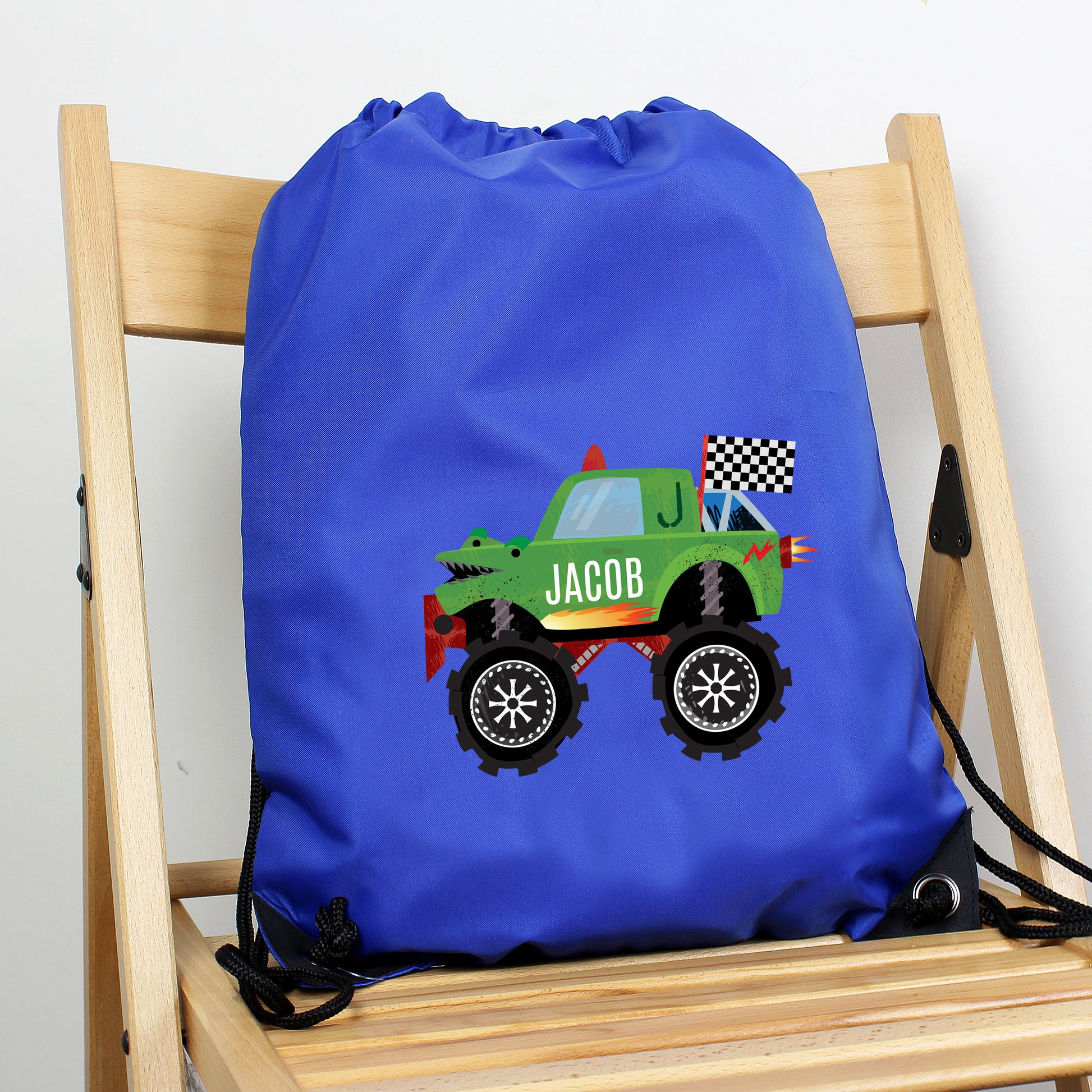 Personalised Monster Truck Blue Kit Bag from Heartfelt Gifts