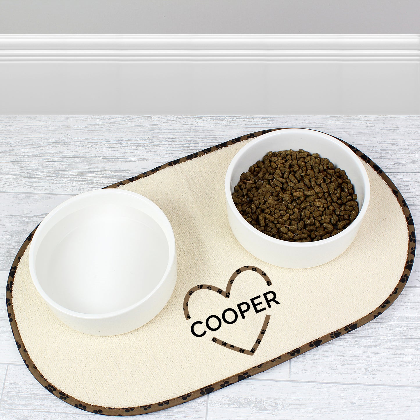 Personalised Love Heart Microfibre Pet Bowl Mat from Heartfelt Gifts