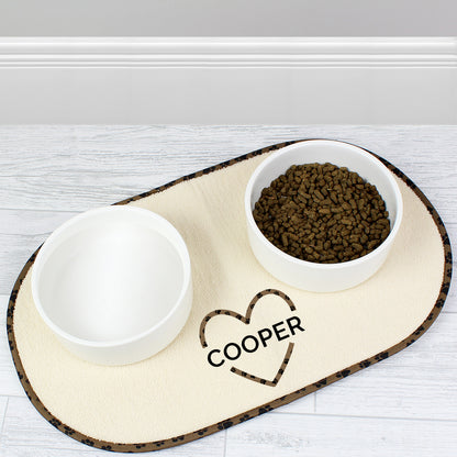 Personalised Love Heart Microfibre Pet Bowl Mat from Heartfelt Gifts