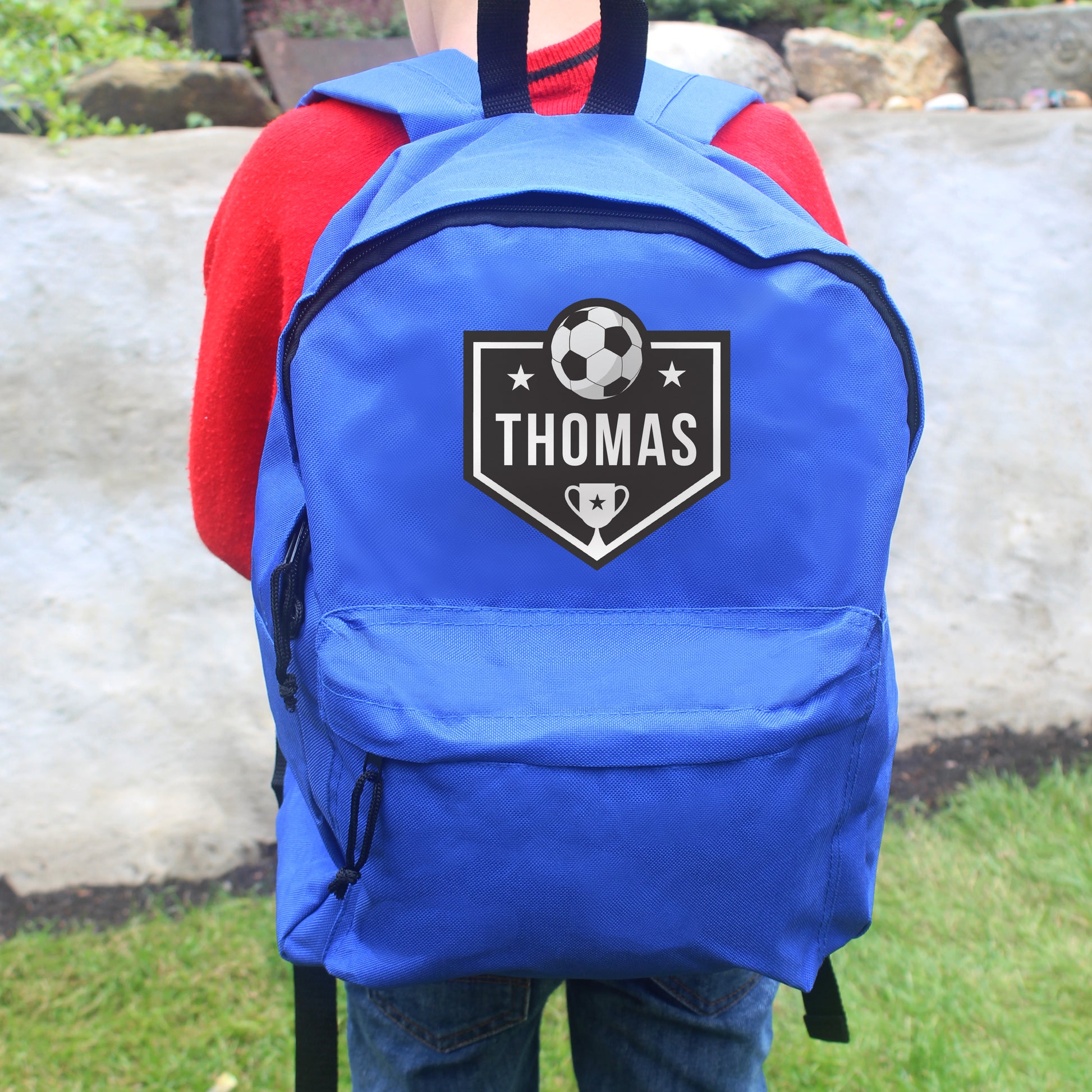 Personalised Football Blue Backpack - image 3