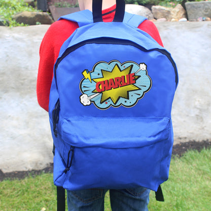 Personalised Superhero Blue Backpack - image 3