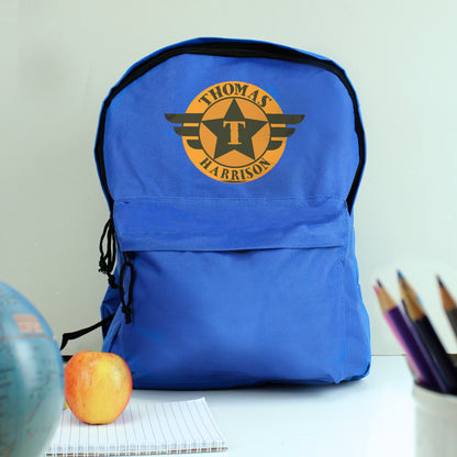 Personalised Badge Blue Backpack from Heartfelt Gifts