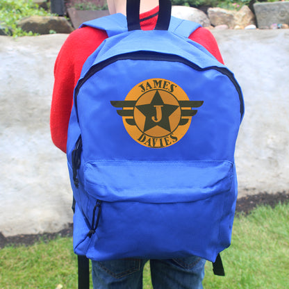 Personalised Badge Blue Backpack - image 3