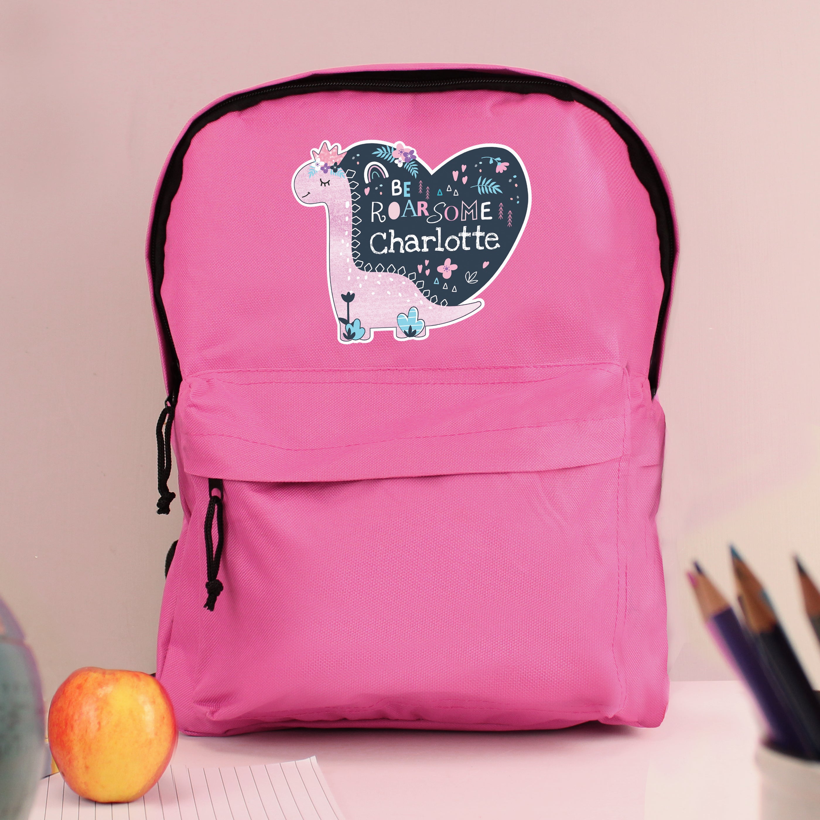 Personalised Dinosaur Pink Backpack from Heartfelt Gifts