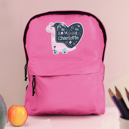 Personalised Dinosaur Pink Backpack from Heartfelt Gifts