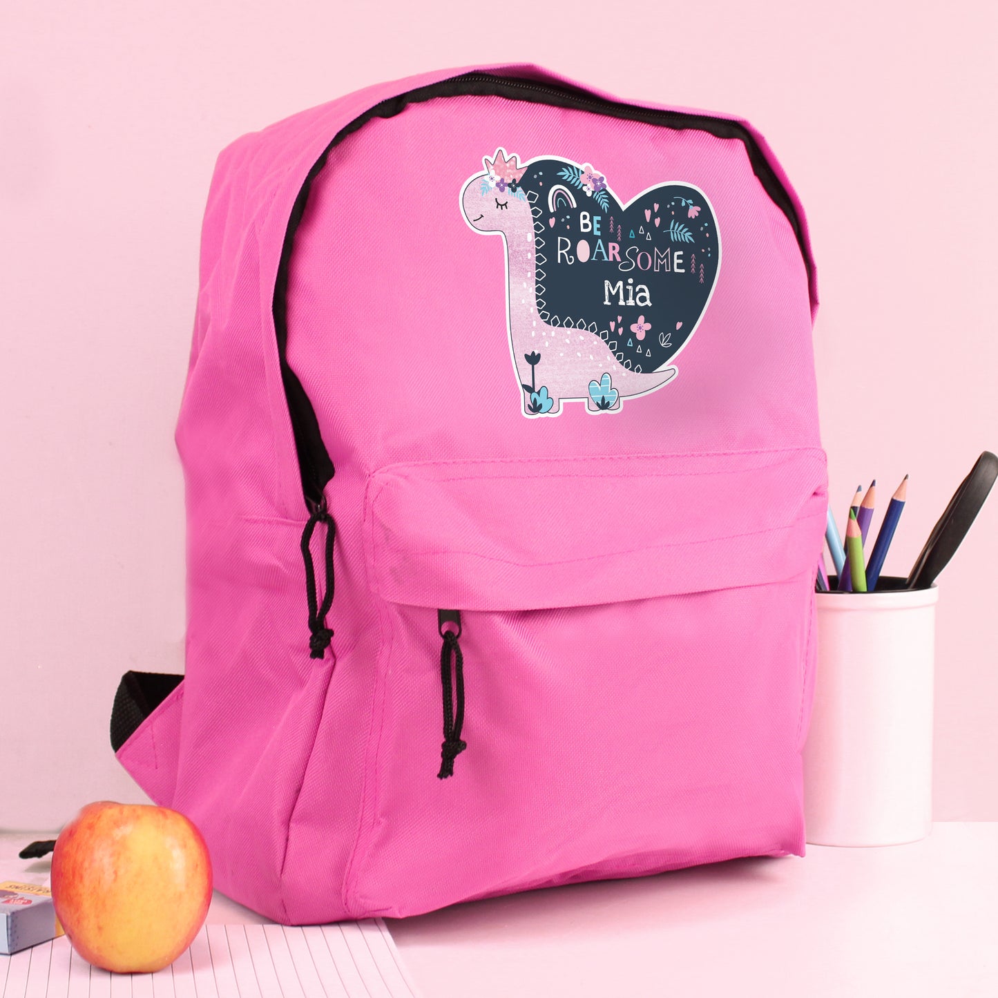 Personalised Dinosaur Pink Backpack - image 3