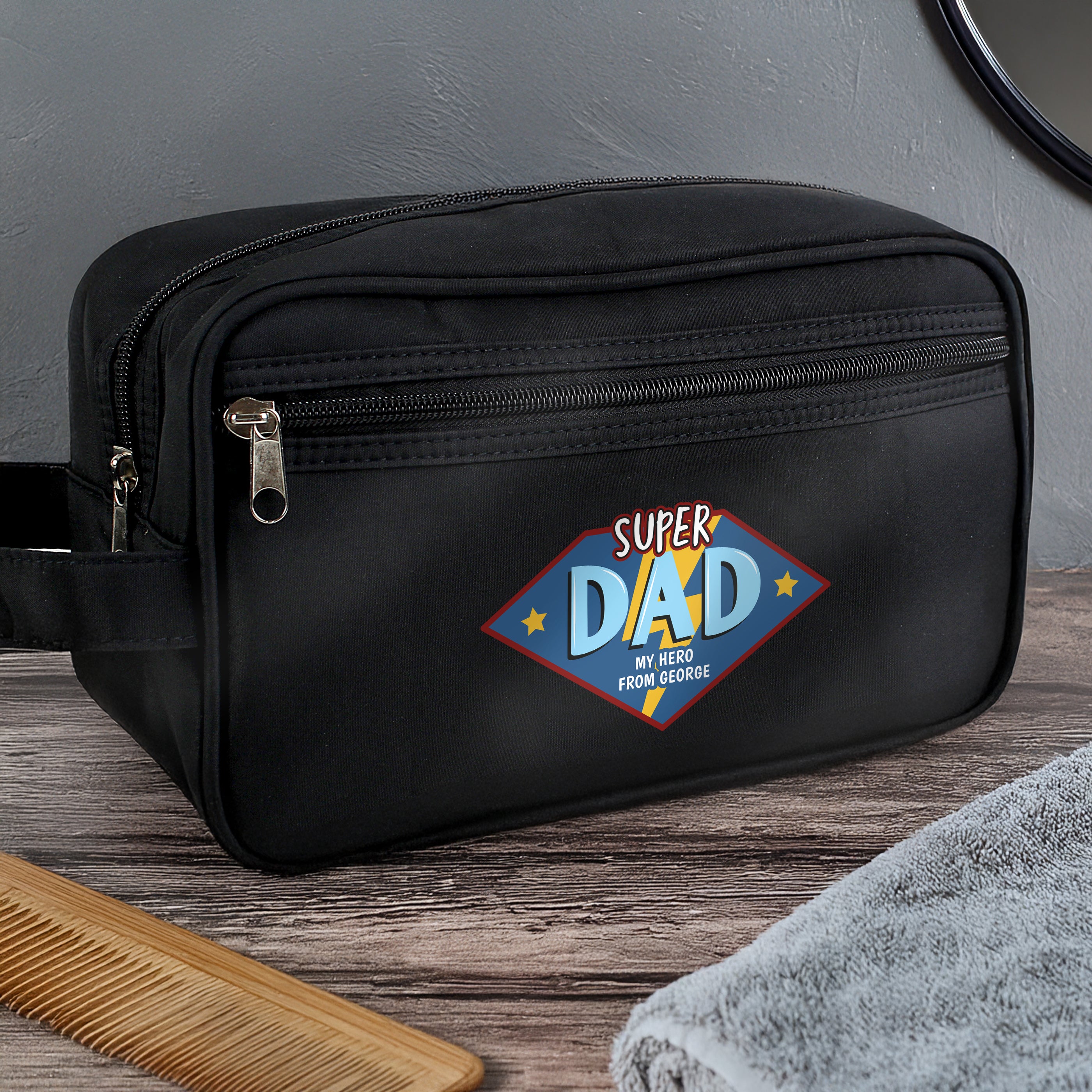 Personalised Super Dad Toiletry Bag – Father's Day Travel Gift