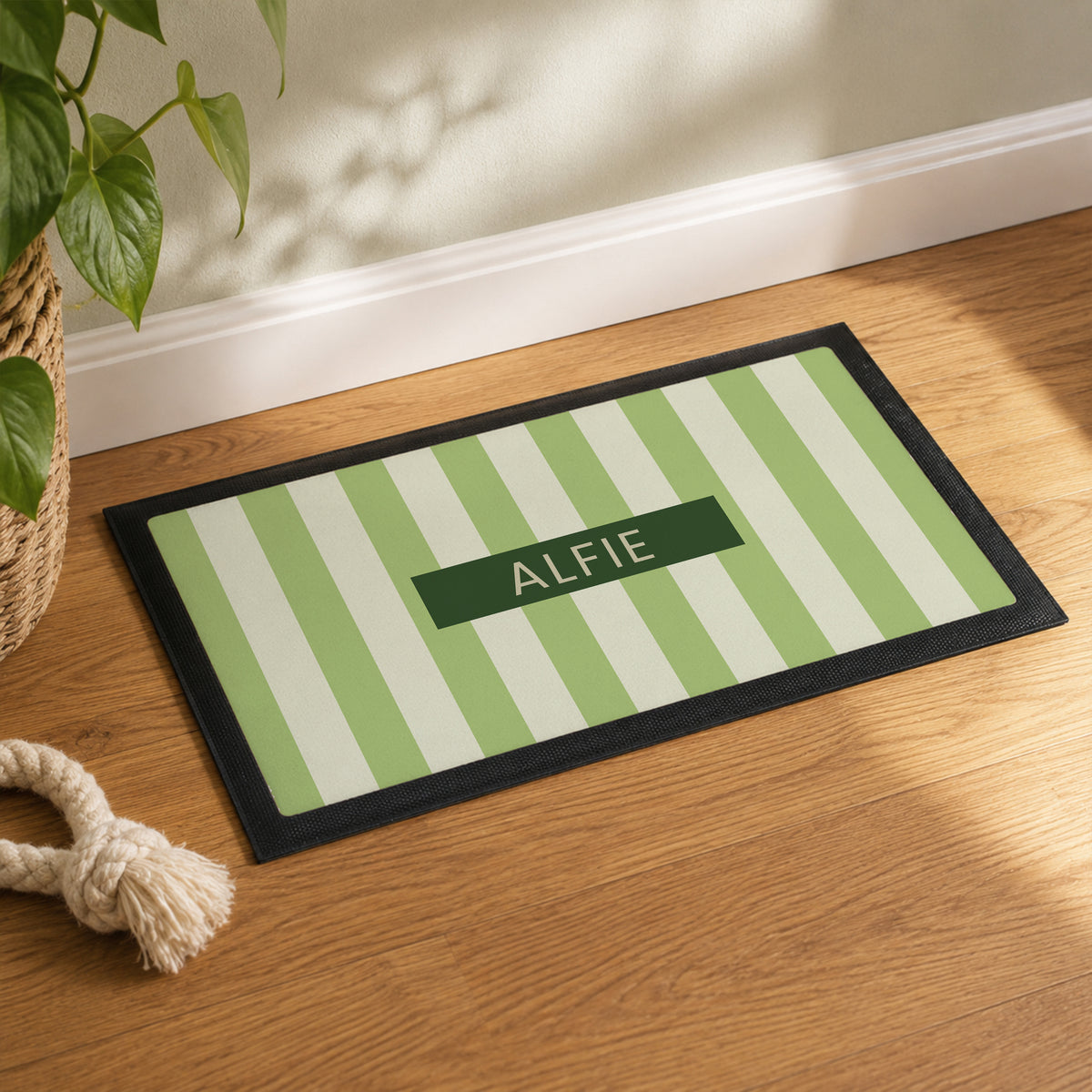 Personalised Green Stripe Pet Bowl Mat from Heartfelt Gifts