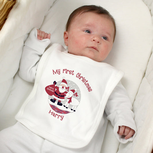 Personalised Rooftop Santa 1st Christmas Bib from Heartfelt Gifts