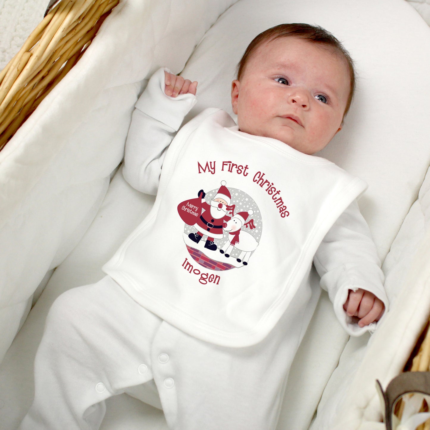 Personalised Rooftop Santa 1st Christmas Bib - image 3