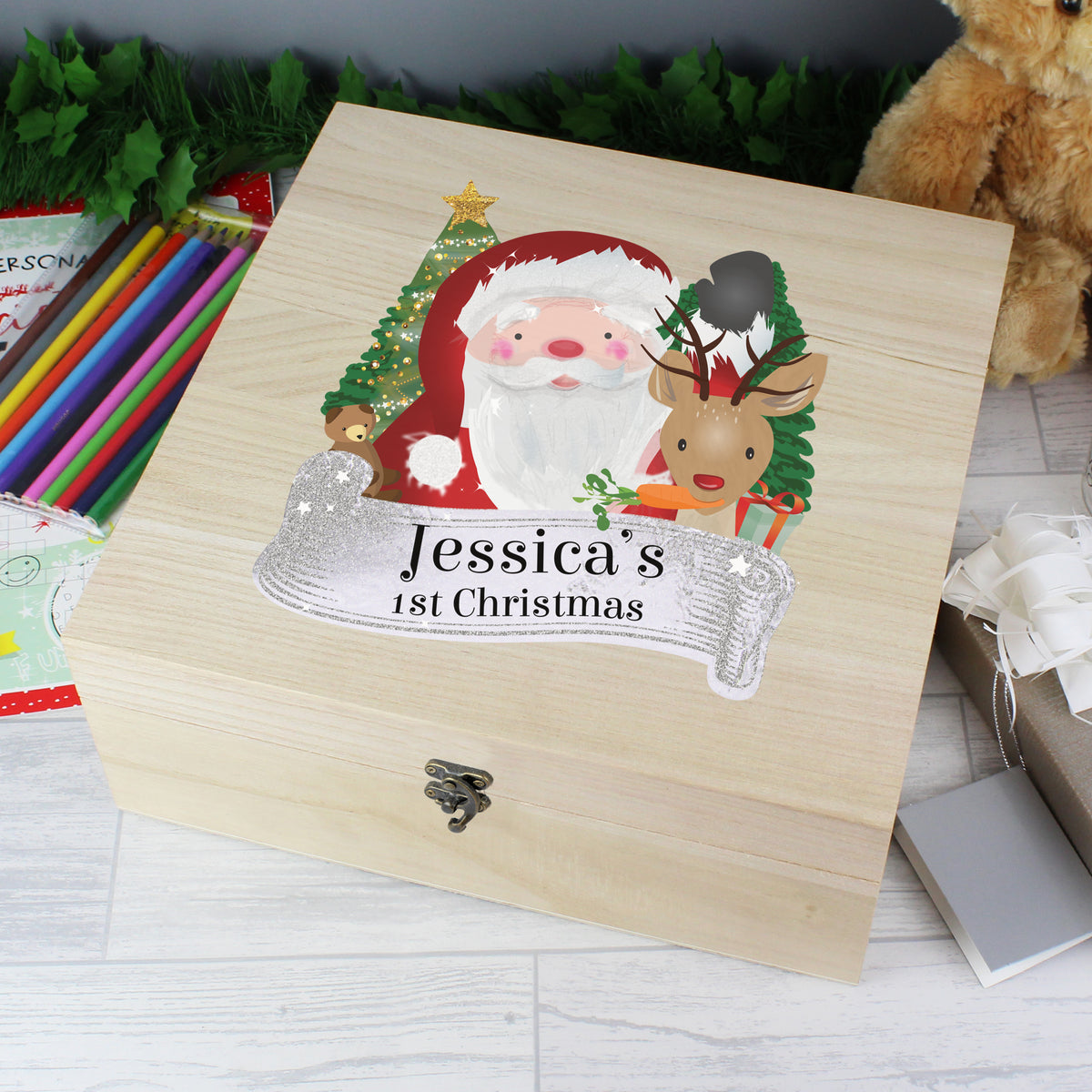 Personalised Colourful Santa large wooden Christmas Eve box