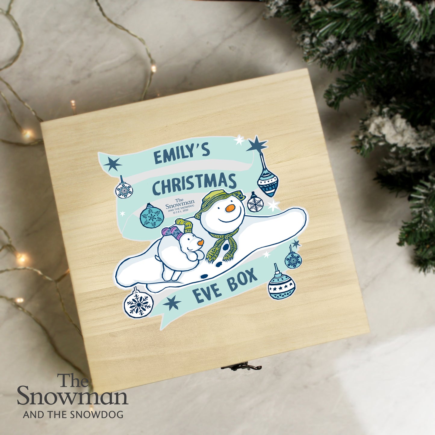 Personalised The Snowman and the Snowdog Large Wooden Christmas Eve Box - image 3