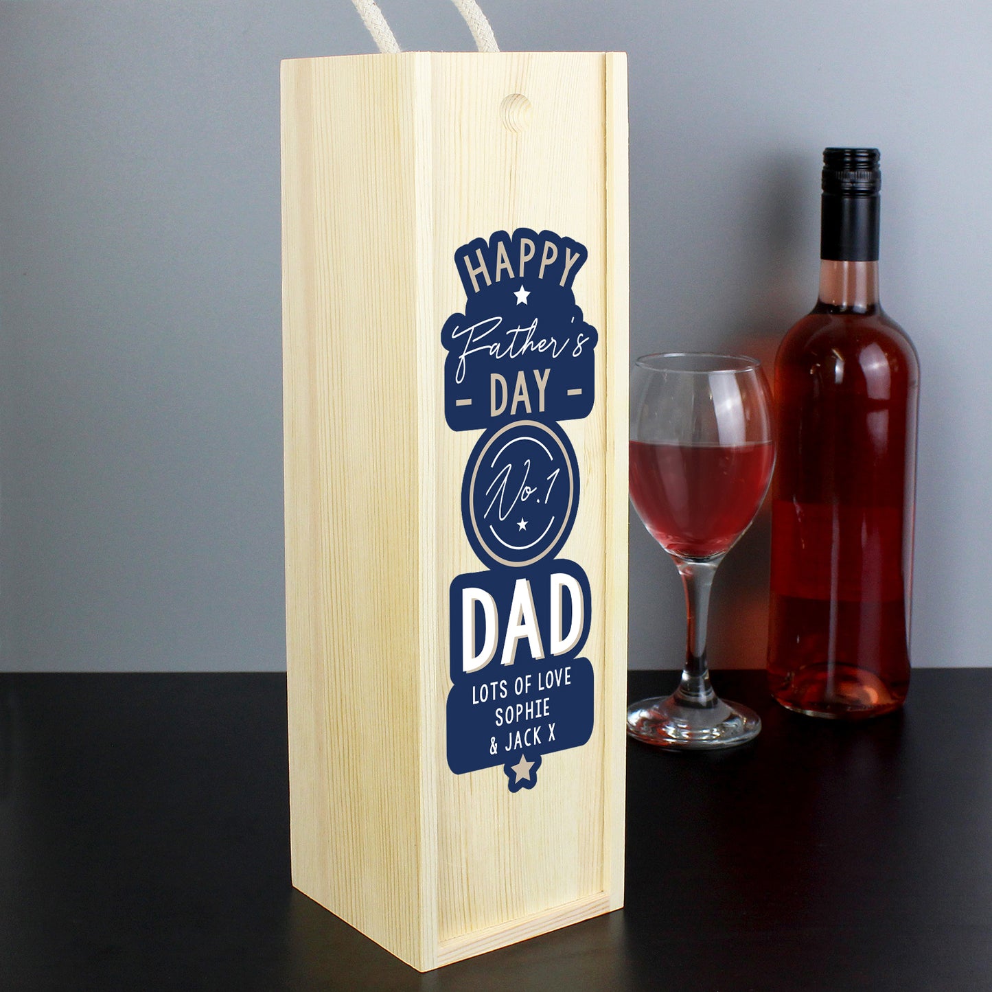 Personalised Happy Father's Day No. 1 Dad Wooden Wine Bottle Box from Heartfelt Gifts