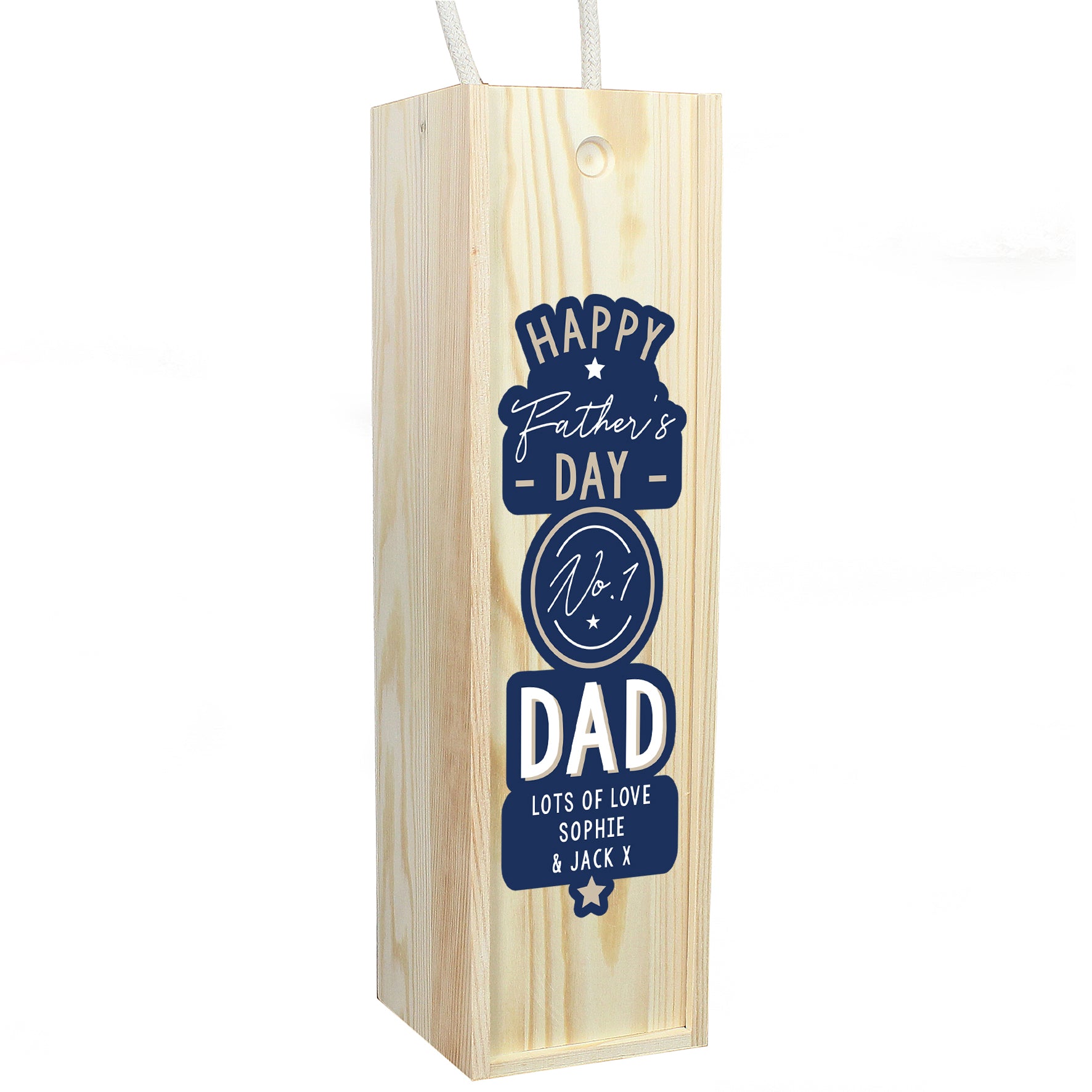 Personalised Happy Father's Day No. 1 Dad Wooden Wine Bottle Box - image 2