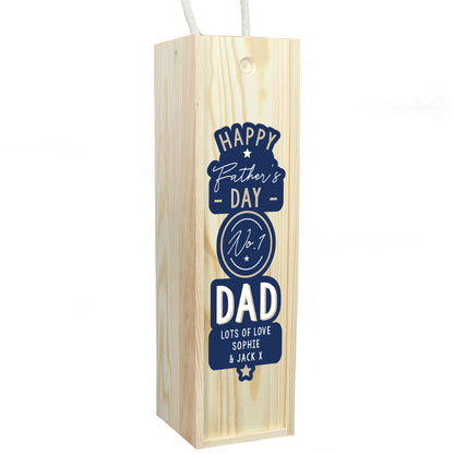Personalised Happy Father's Day No. 1 Dad Wooden Wine Bottle Box - image 2