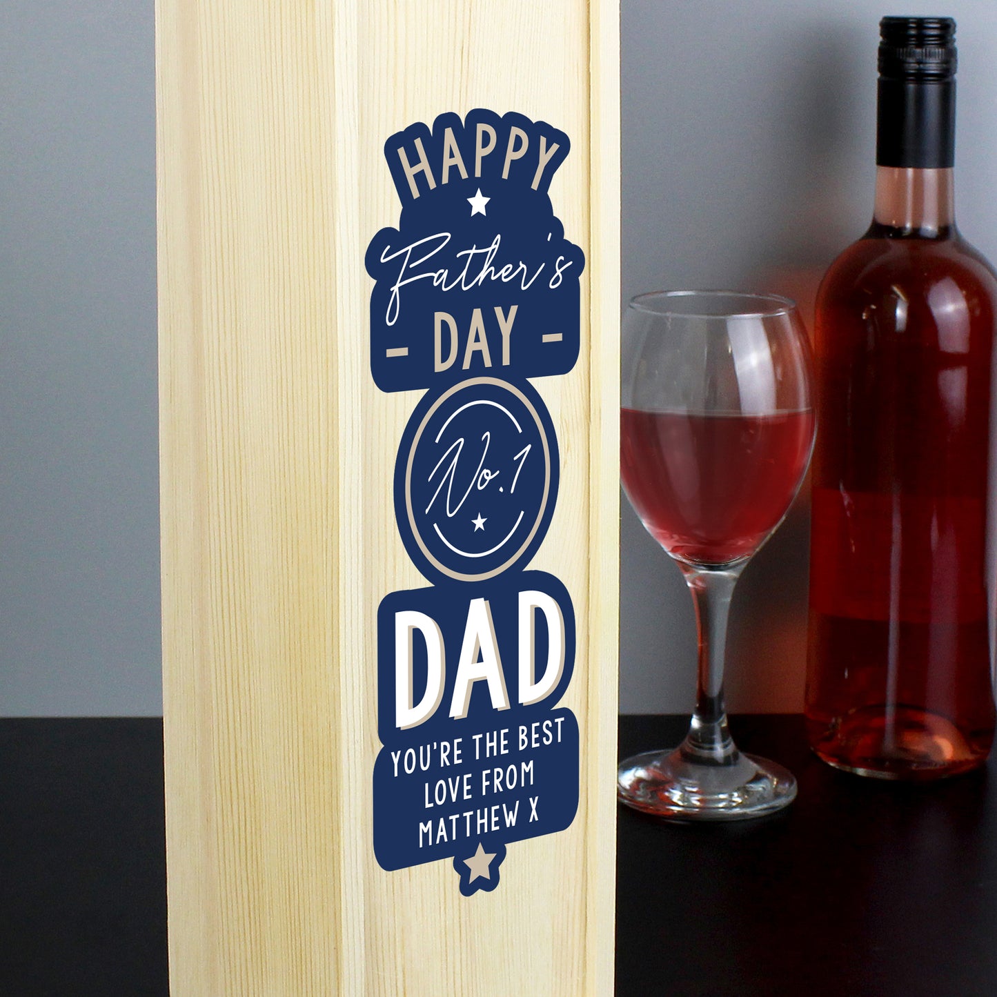 Personalised Happy Father's Day No. 1 Dad Wooden Wine Bottle Box - image 3