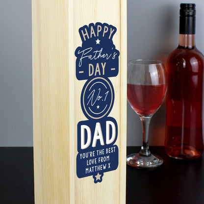 Personalised Happy Father's Day No. 1 Dad Wooden Wine Bottle Box - image 3