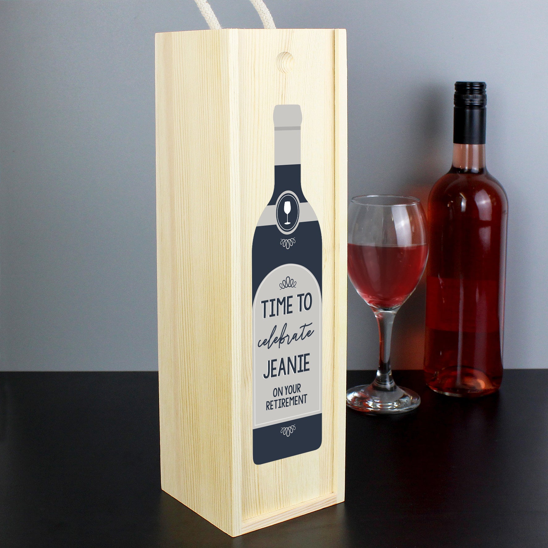 Personalised Free Text Grey Wooden Wine Bottle Box - image 3