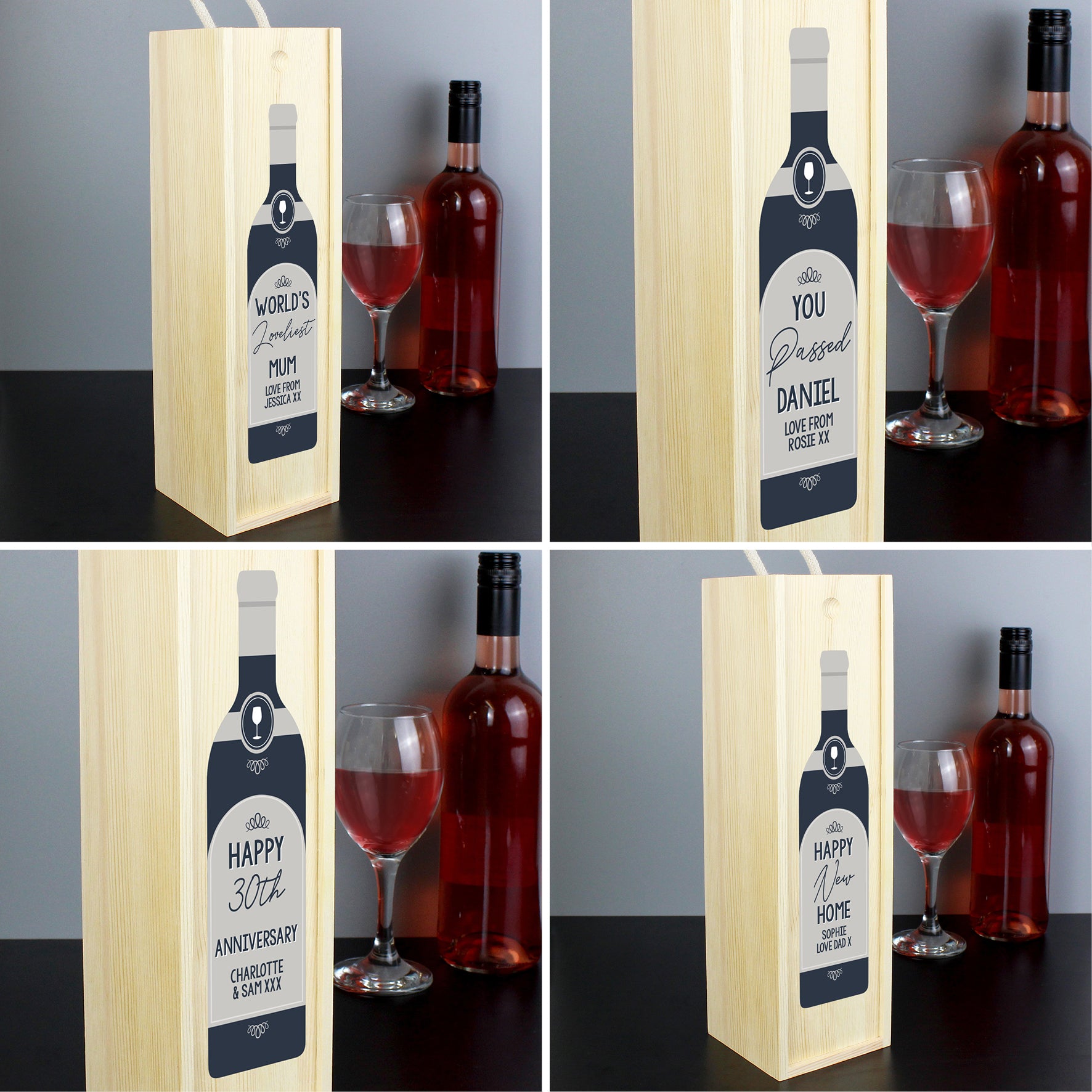 Personalised Free Text Grey Wooden Wine Bottle Box - image 4